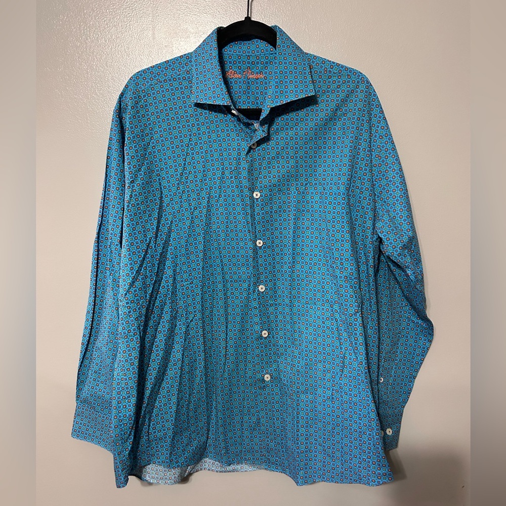 Alan Flusser Men’s Turquoise Button Up Shirt - Size Large